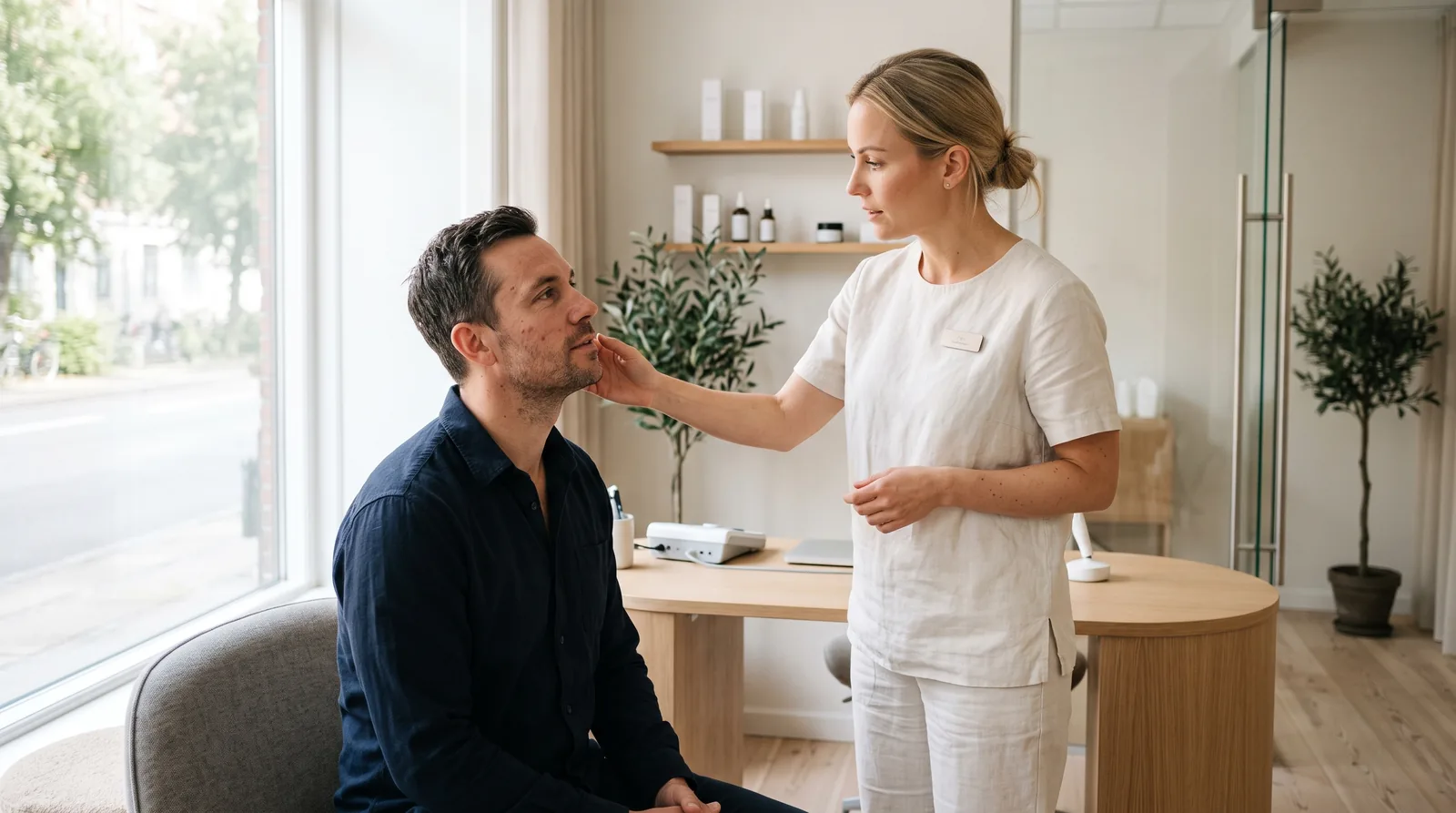 Manlig klient i konsultation hos en behandlare på en klinik