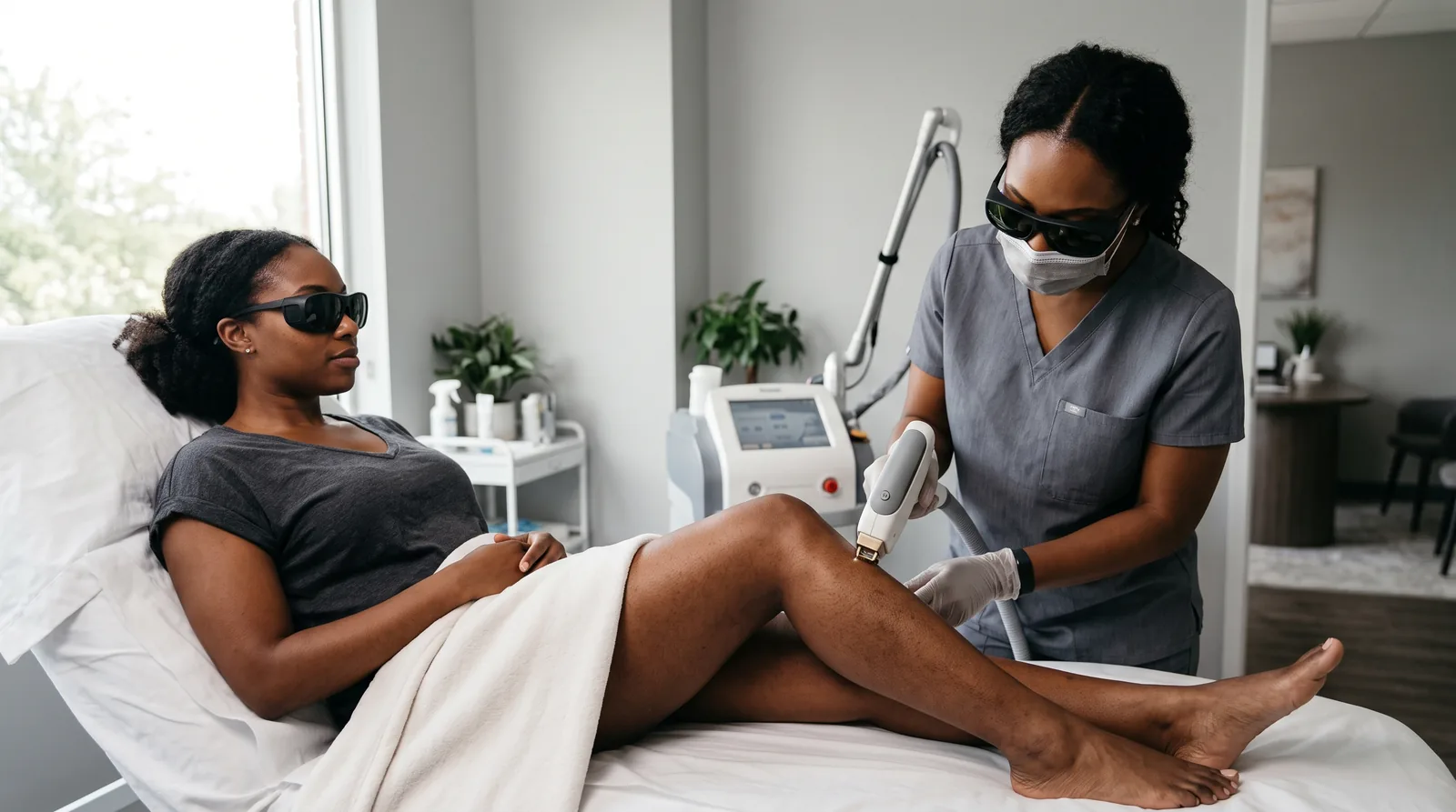 Laserhårborttagning på melanin-rik, mörkare hud i en klinik