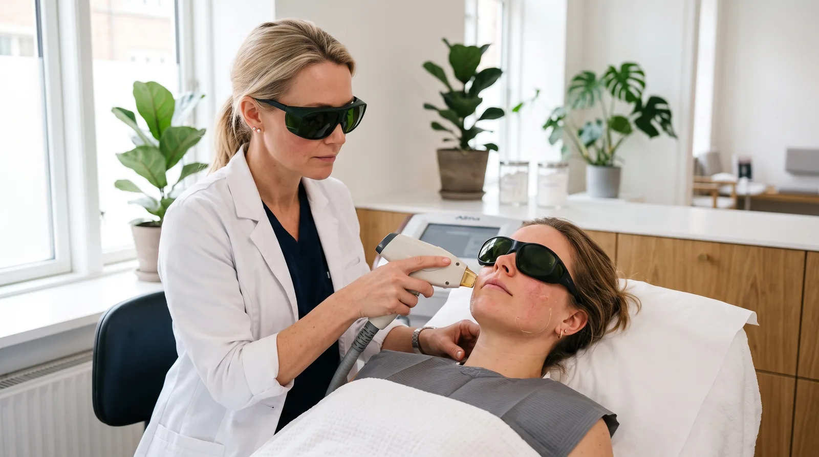 IPL- eller laserbehandling mot ansiktsrodnad på en klinik